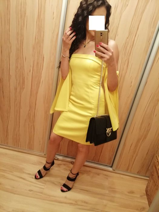 Sukienka kanarkowa żółta S 36 rękawy tuba wesele