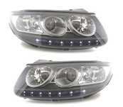 FARÓIS HYUNDAI SANTA FE 06-11 OLHOS DE ANJO LUZ DIURNA FUNDO NEGRO