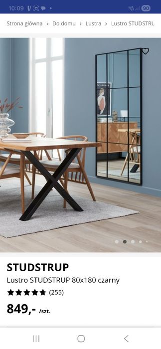 Lustro 180x80 NOWE loft w czarnej ramie szproty nowoczesne duże