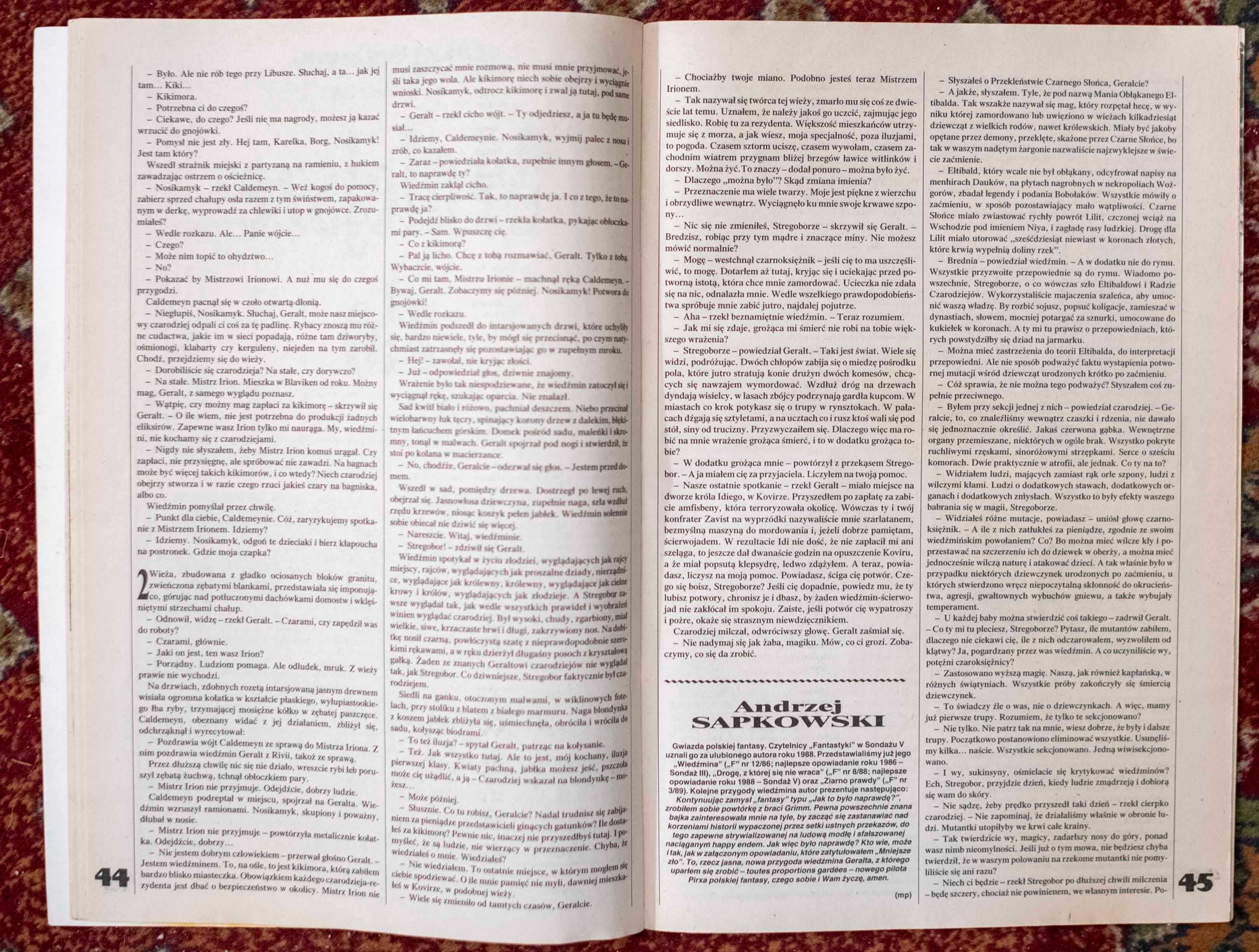 Fantastyka 90 3/1990 Sapkowski Wiedźmin Geralt Witcher Mniejsze Zło
