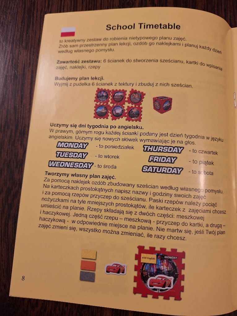 Plan lekcji angielski dla fanów Cars Disney School Timetable Trefl 3D