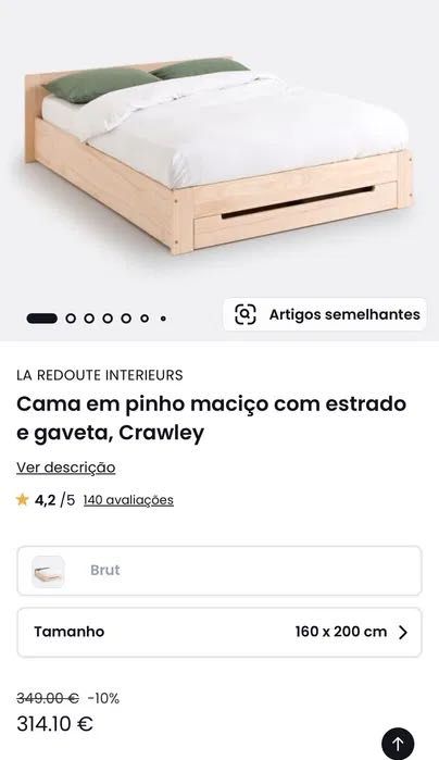 Cama La Redoute em madeira de pinho maciço claro com estrado 160x200cm