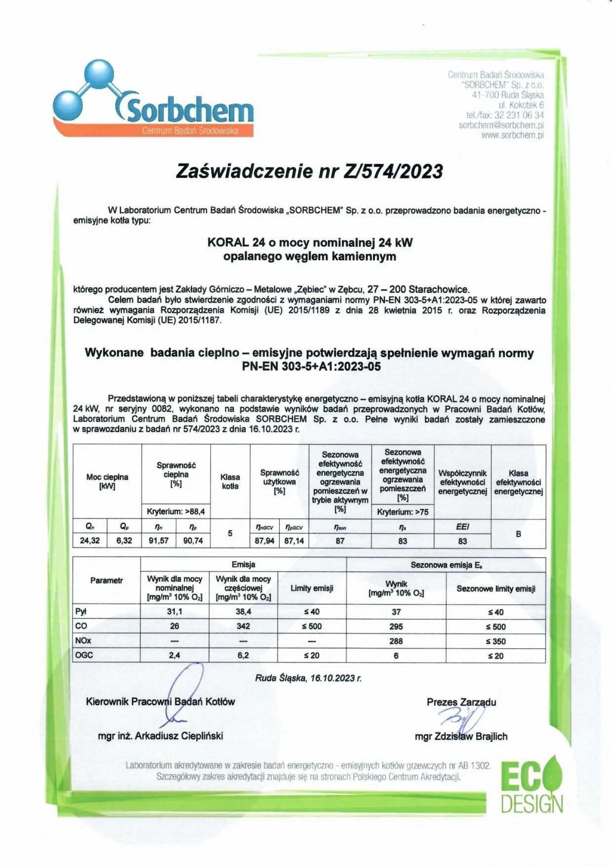 Kocioł z podajnikiem na ekogroszek Zębiec Koral 24 kW - 5-klasa - ED