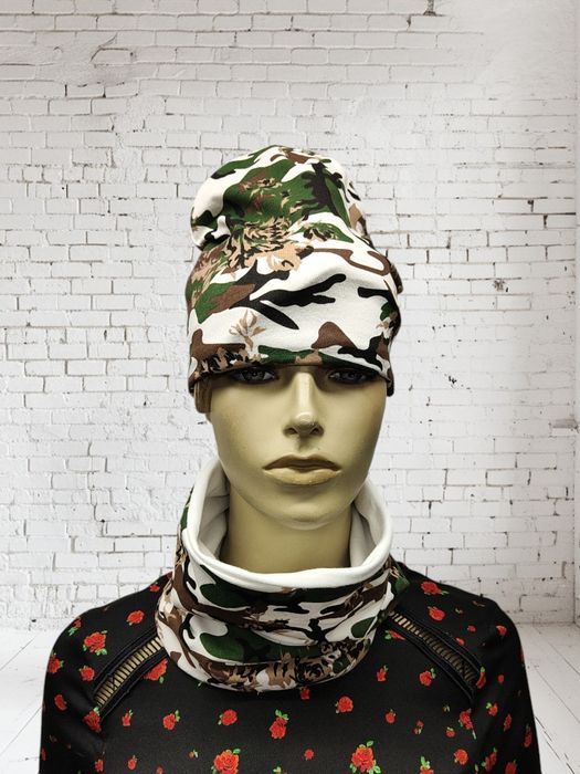 Komplet damski czapka komin bawełniany jesień zima moro nowy