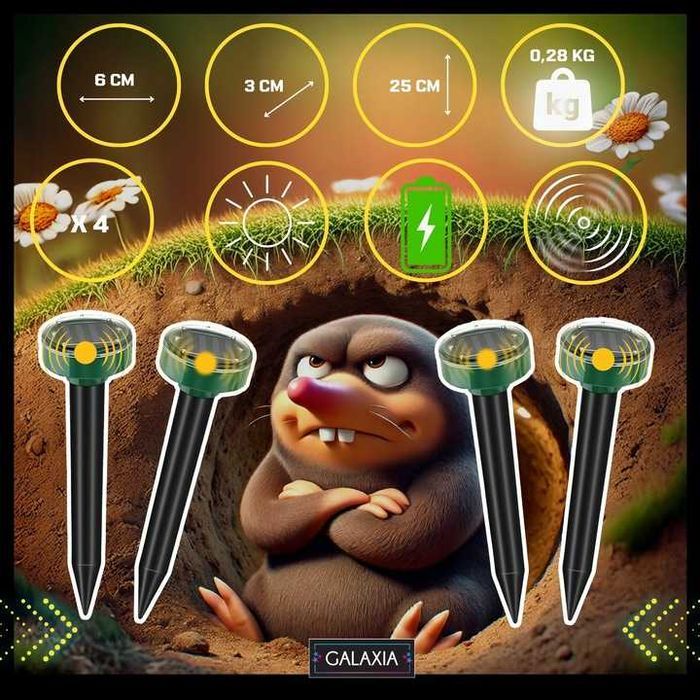 4X SILNY ODSTRASZACZ NA KRETY Kuny Myszy Szczury Solarny Ultradźwięk