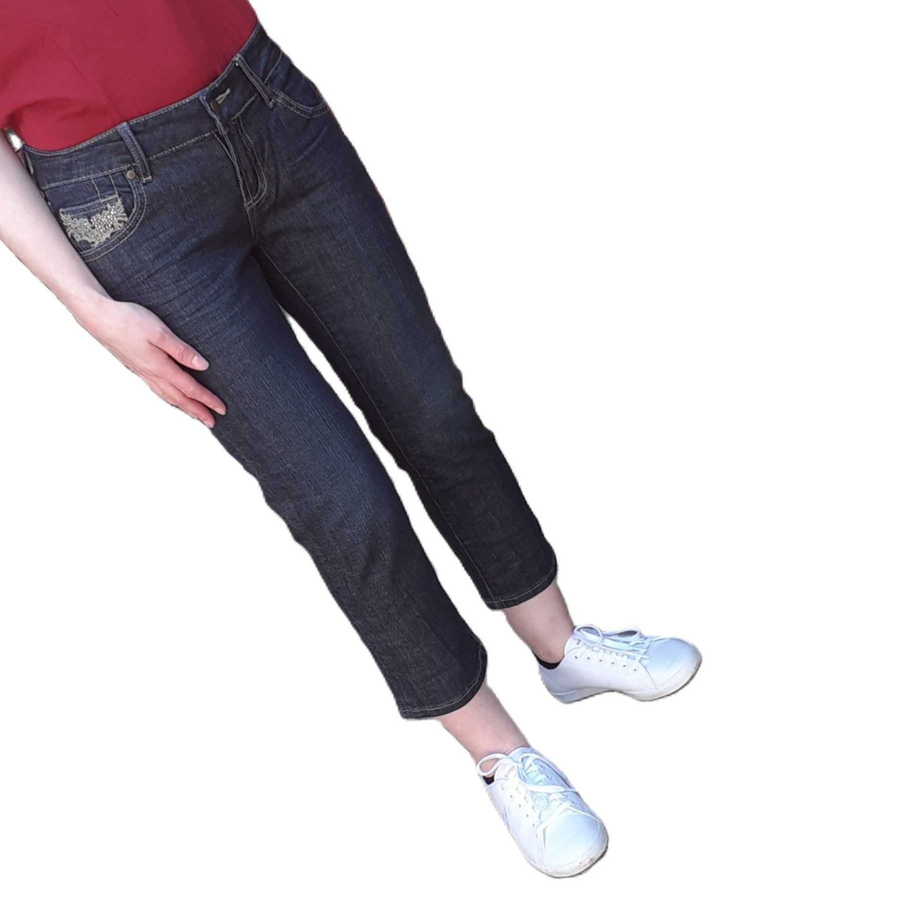 36 Dżinsy jeansy spodnie niski stan crop haft cekiny '90s Y2K vintage