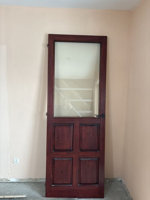 ODDAM Drewniane Drzwi Mahoniowe Z Szybą Balkonowe 2 SZT