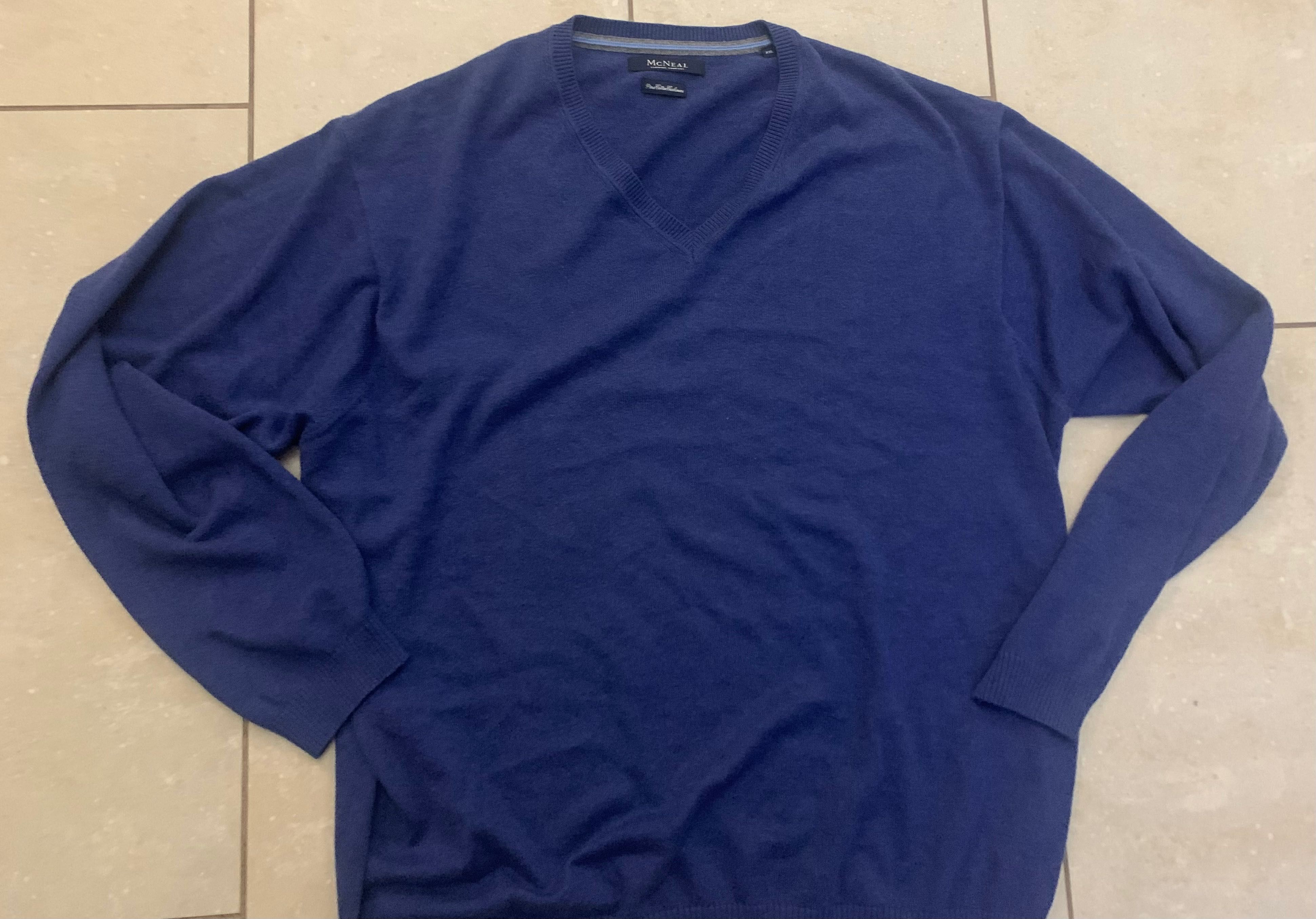 McNeal super męski sweter w serek XXL niebieski, bawełna + kaszmir