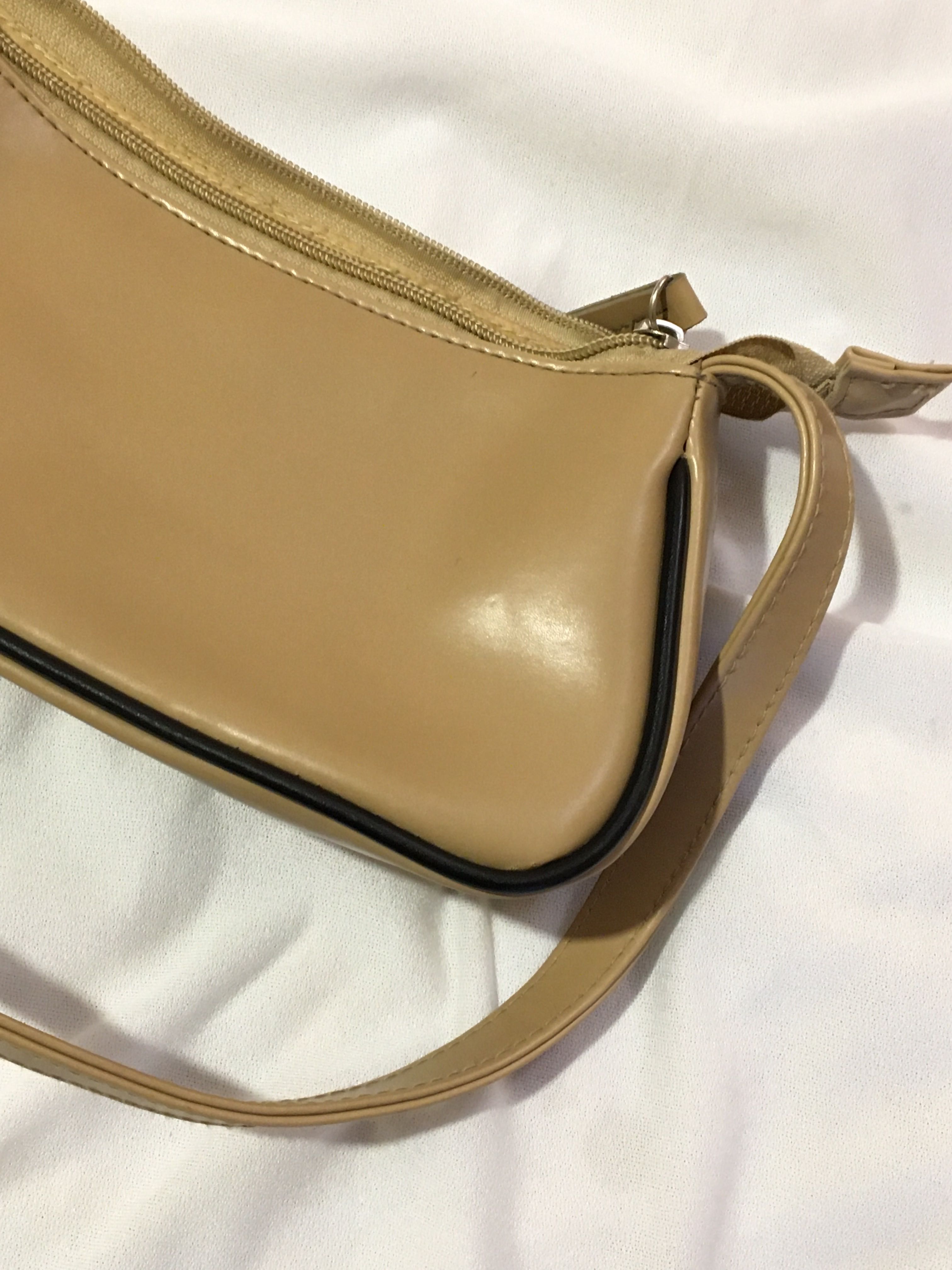 Torebka na ramię, bagietka, beżowa, nude, trench beige, eko