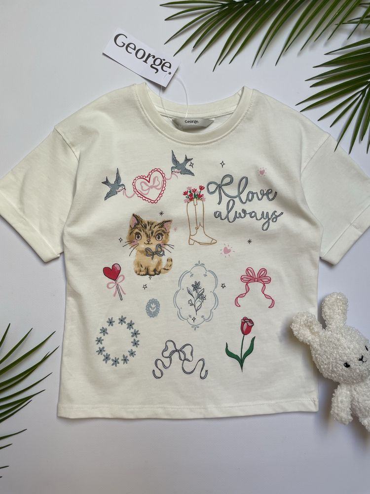 104-110 George bawełniana koszulka tshirt bluzka kot kotek nadruk love