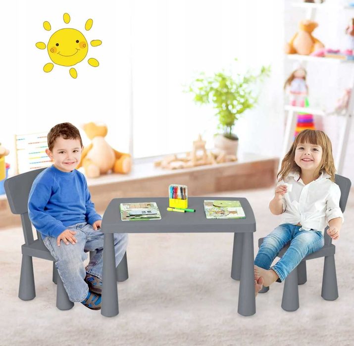 Zestaw Stolik i krzesła dla dzieci szare Stół + 2 x krzesło