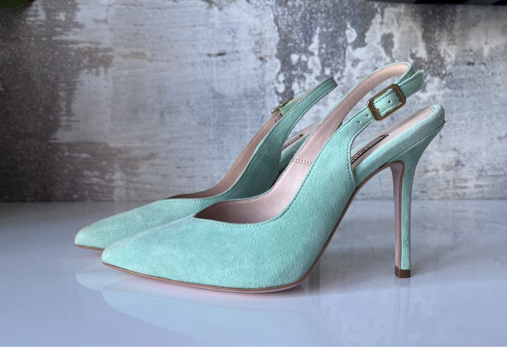 Liu Jo szpilki Marilyn Slingback Aqua 35 36 23,5cm zamszowe