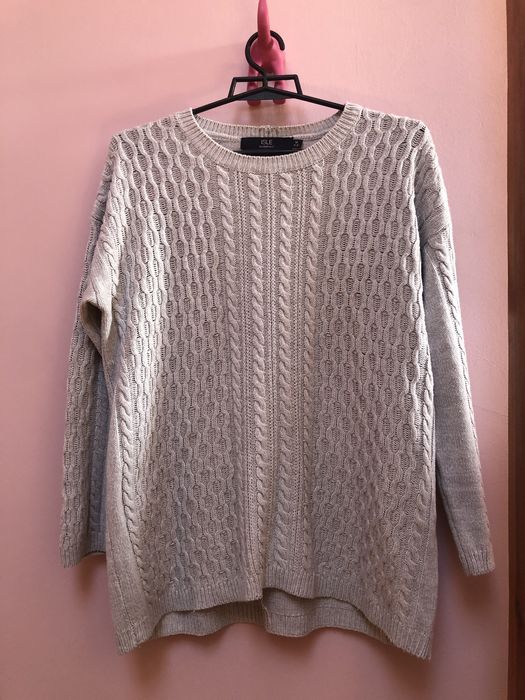Sweter oversize szary beżowy piaskowy w warkocze M/L ISLE essentials
