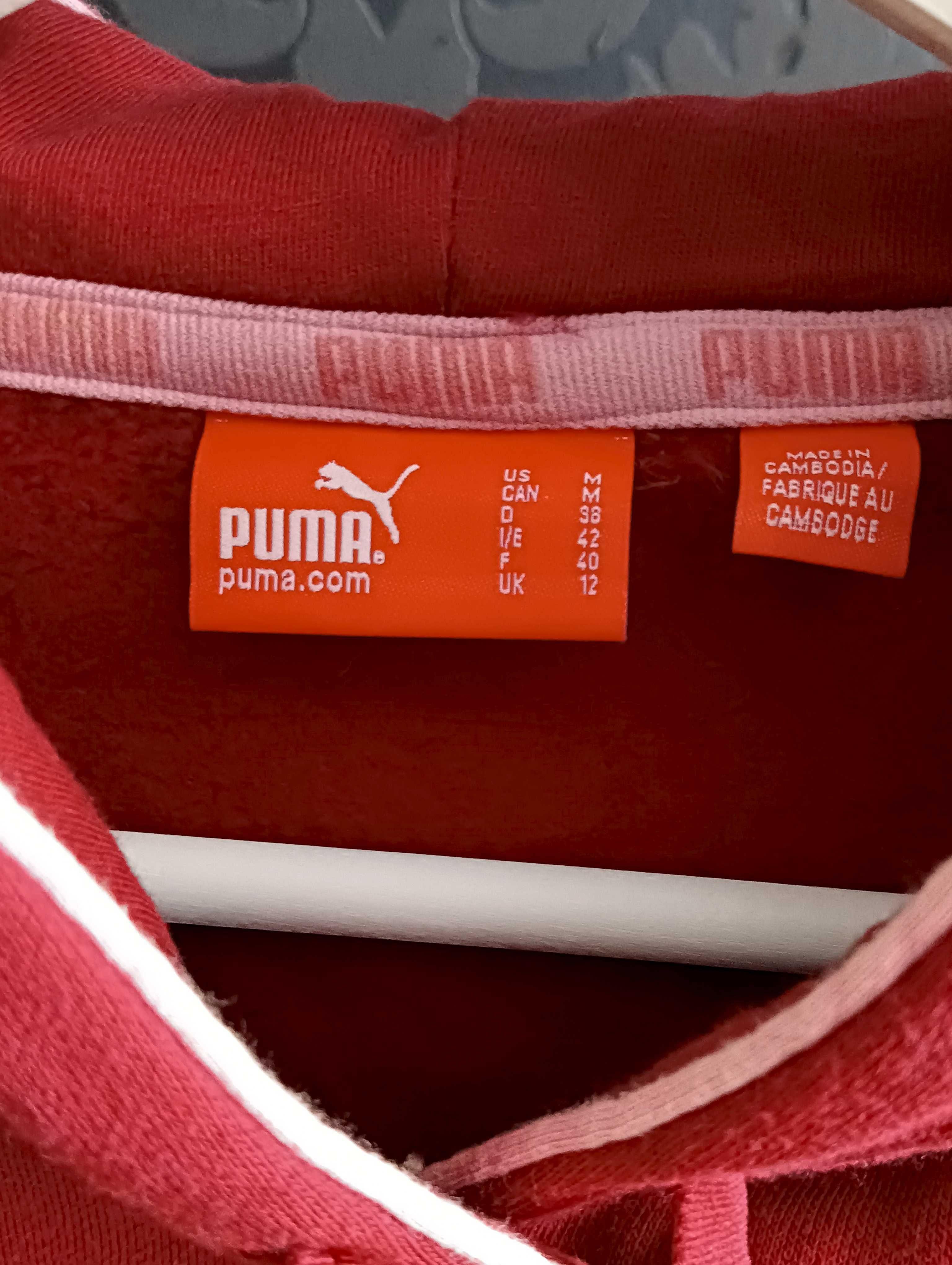 Bluza Puma M z nadrukiem z kapturem damska hoodie rózowa czerwona