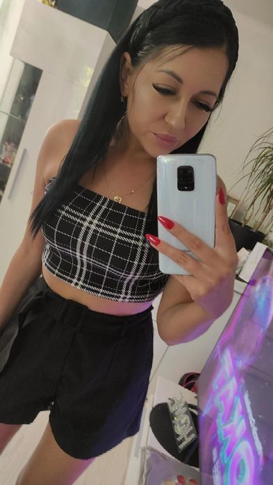 Crop Top krótka bluzka ramiączka czarno biała kratka Shein M