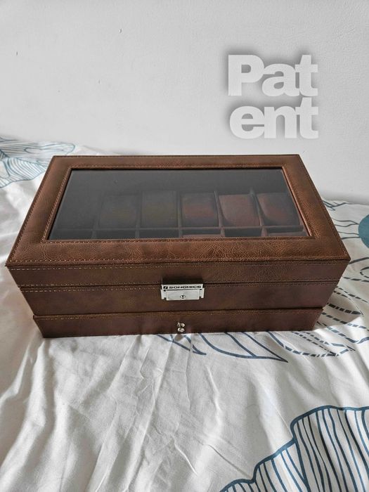 Brązowa szkatułka na biżuterię zegarki bransoletki na prezent duża