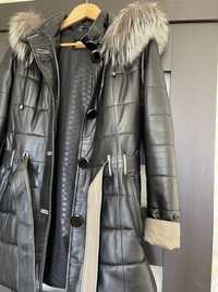 Женская зимняя кожаная курточка