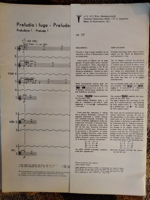 Nuty Lutosławski Preludia i fuga na 13 instrum. smyczk.-partyt. PWM 73