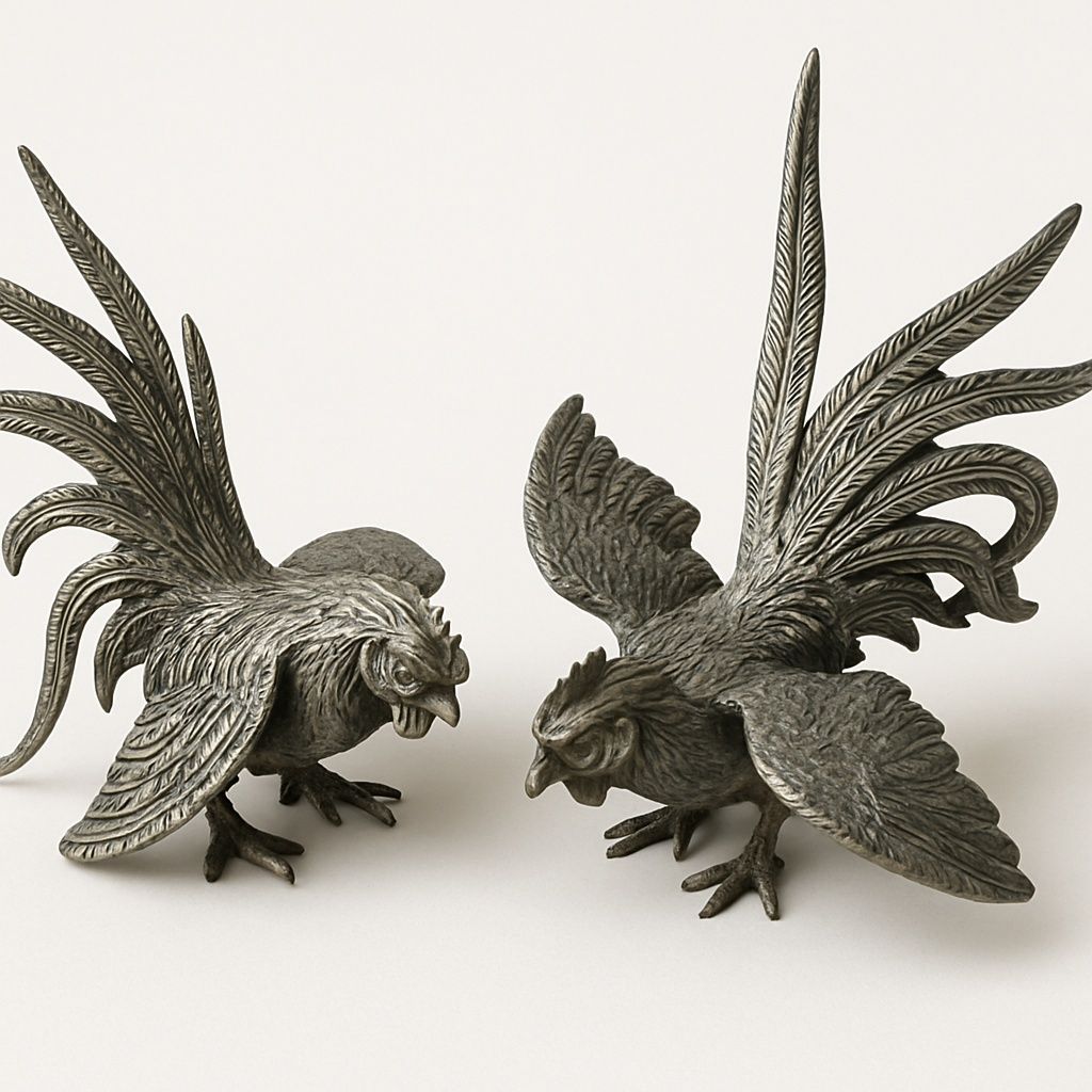 Peça decoração- 2 galos em metal