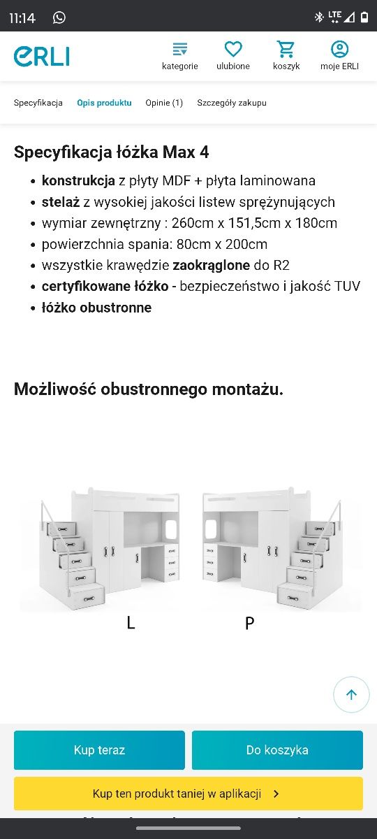 Łóżko piętrowe antresola z biurkiem i szafa + Ikea krzeslo. Max4 inter