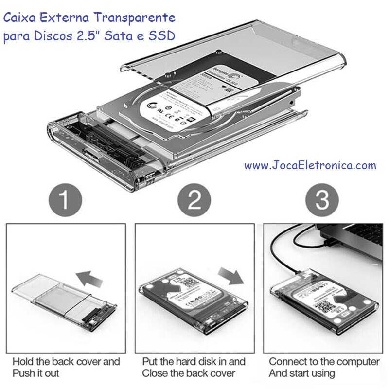 Caixa Externa Transparente para Discos 2.5″ Sata e SSD.