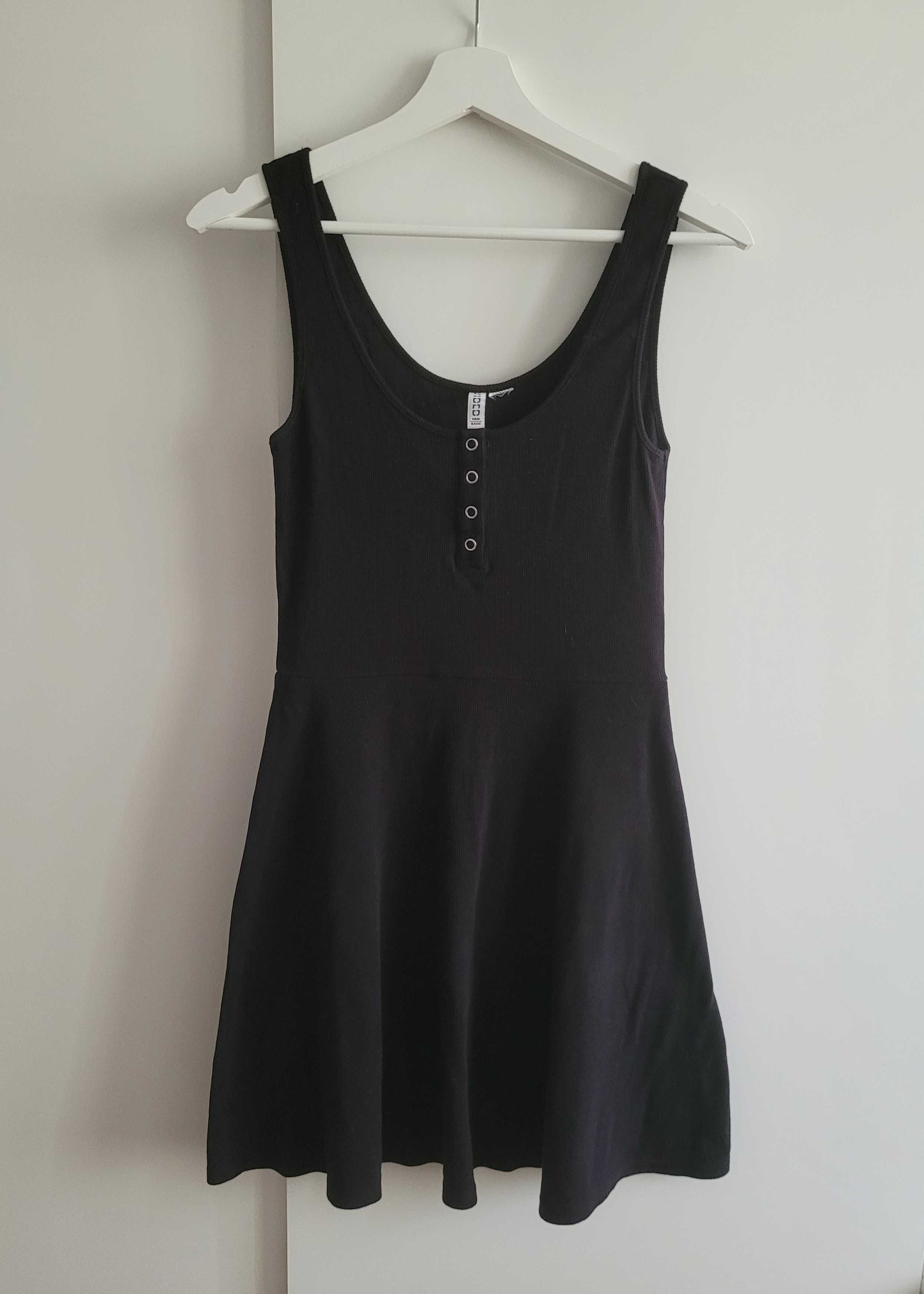 H&M czarna sukienka z dzianiny prążkowanej S 36 letnia na ramiączka