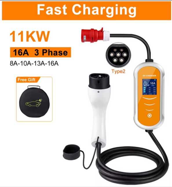 Carregador Portátil 11 kw - 16A -Tipo 2 - Eletricos e Hibridos