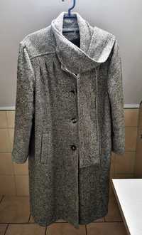 Płaszcz 100% wełna szary kieszonki pure virgin wool modny XL