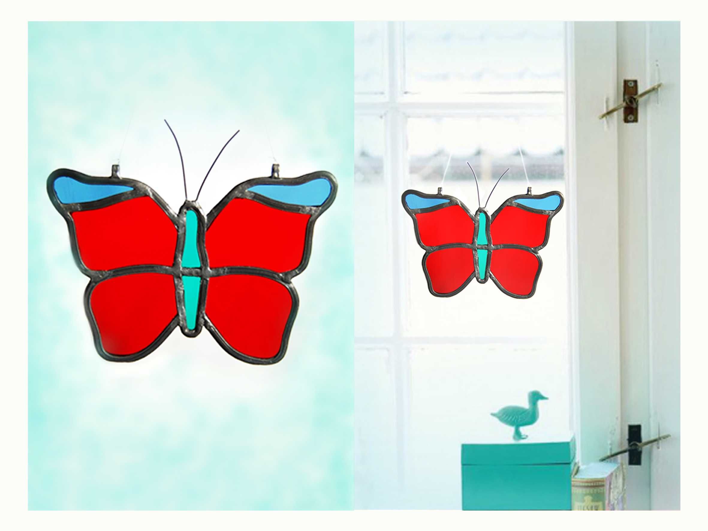 Motyl, witraż tiffany, szkło witrażowe, zawieszka do okna