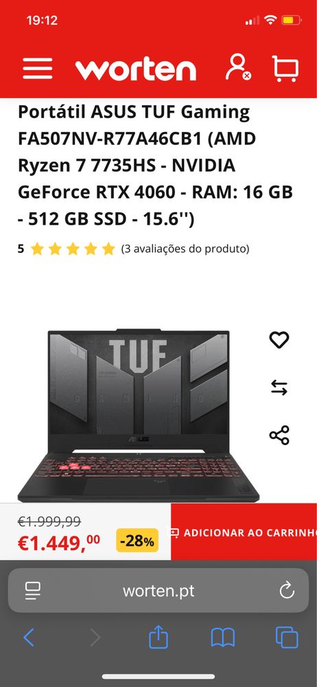 Portátil ASUS tuf gaming