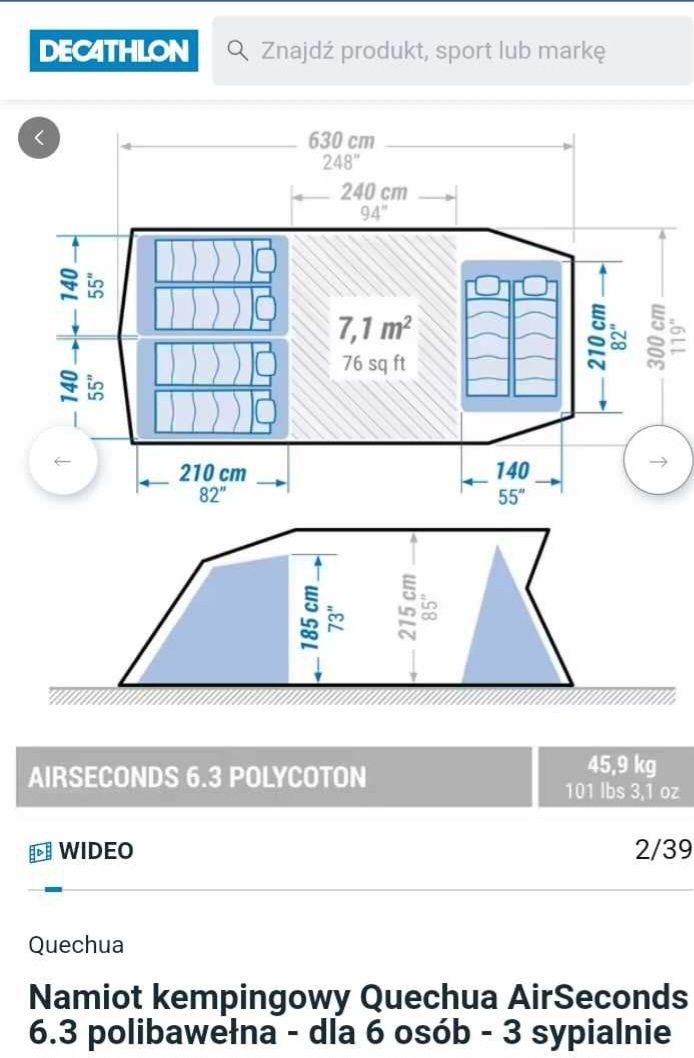 quechua air seconds 6.3 polibawełna - namiot DMUCHANY