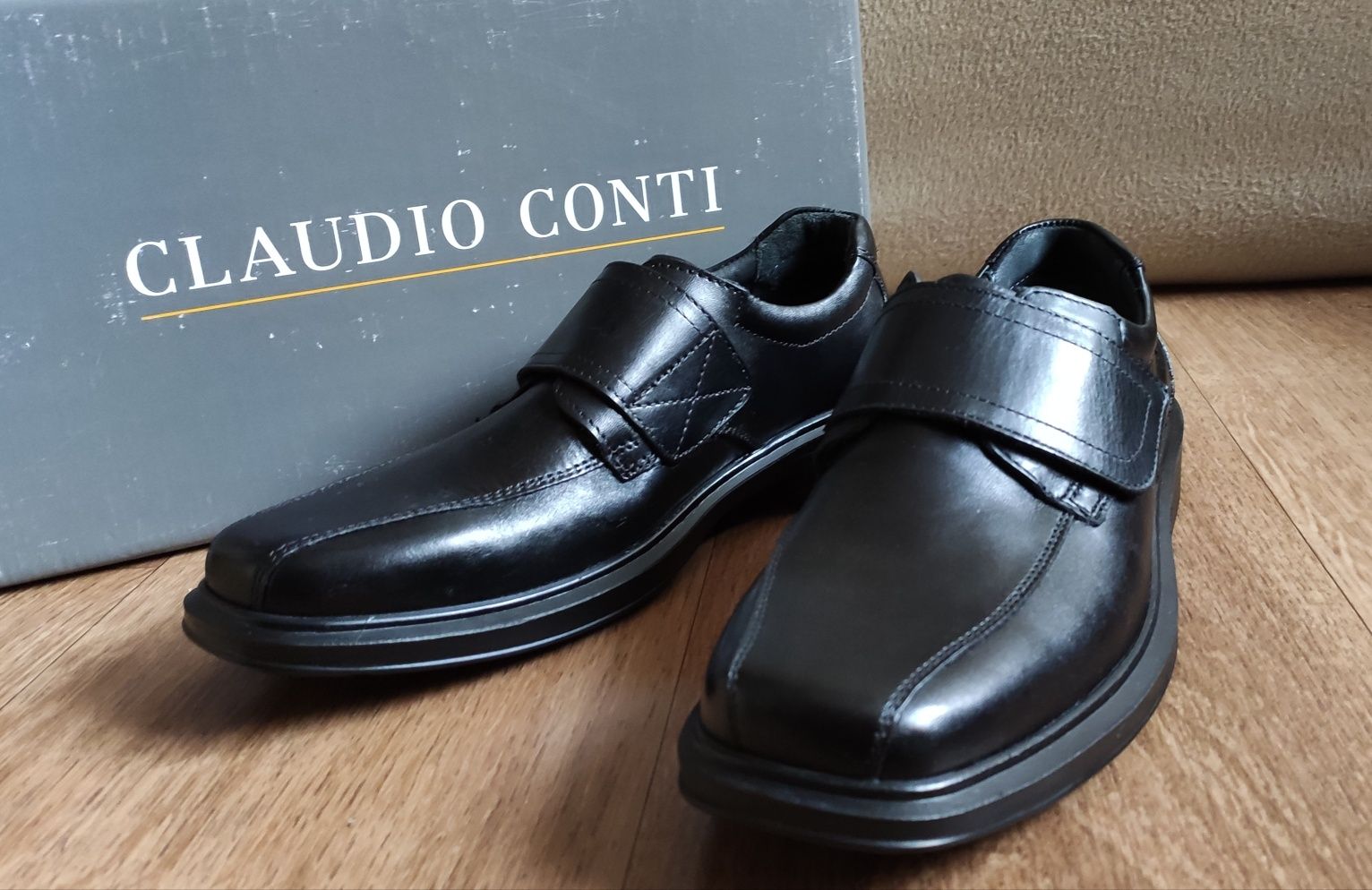 Buty - CLAUDIO CONTI- eleganckie z rzepem rozm.41 czarne