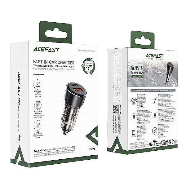 Ładowarka Acefast B12 samochodowa 60w Usb-a / Usb-c - czarna
