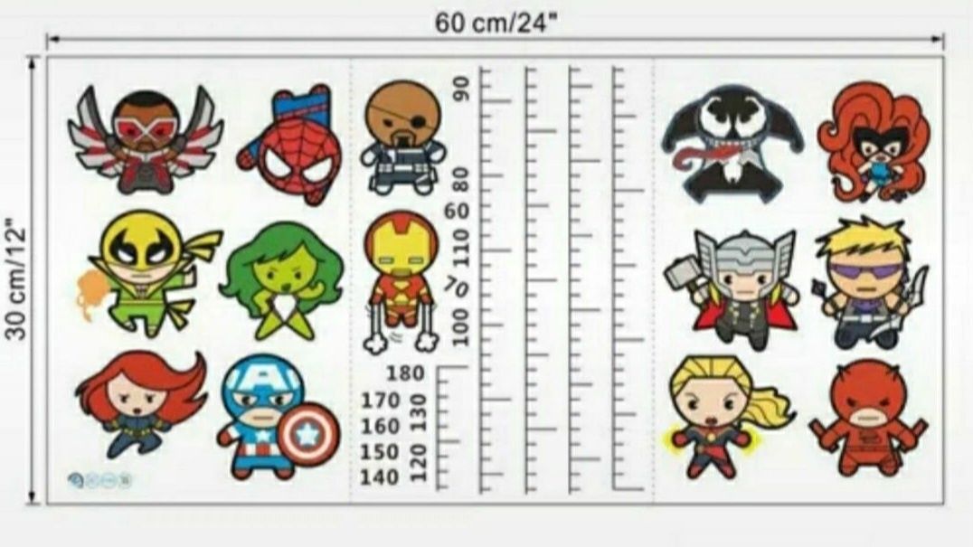 Naklejka na ścianę Miarka wzrostu dziecka Avengers Spiderman do 180cm
