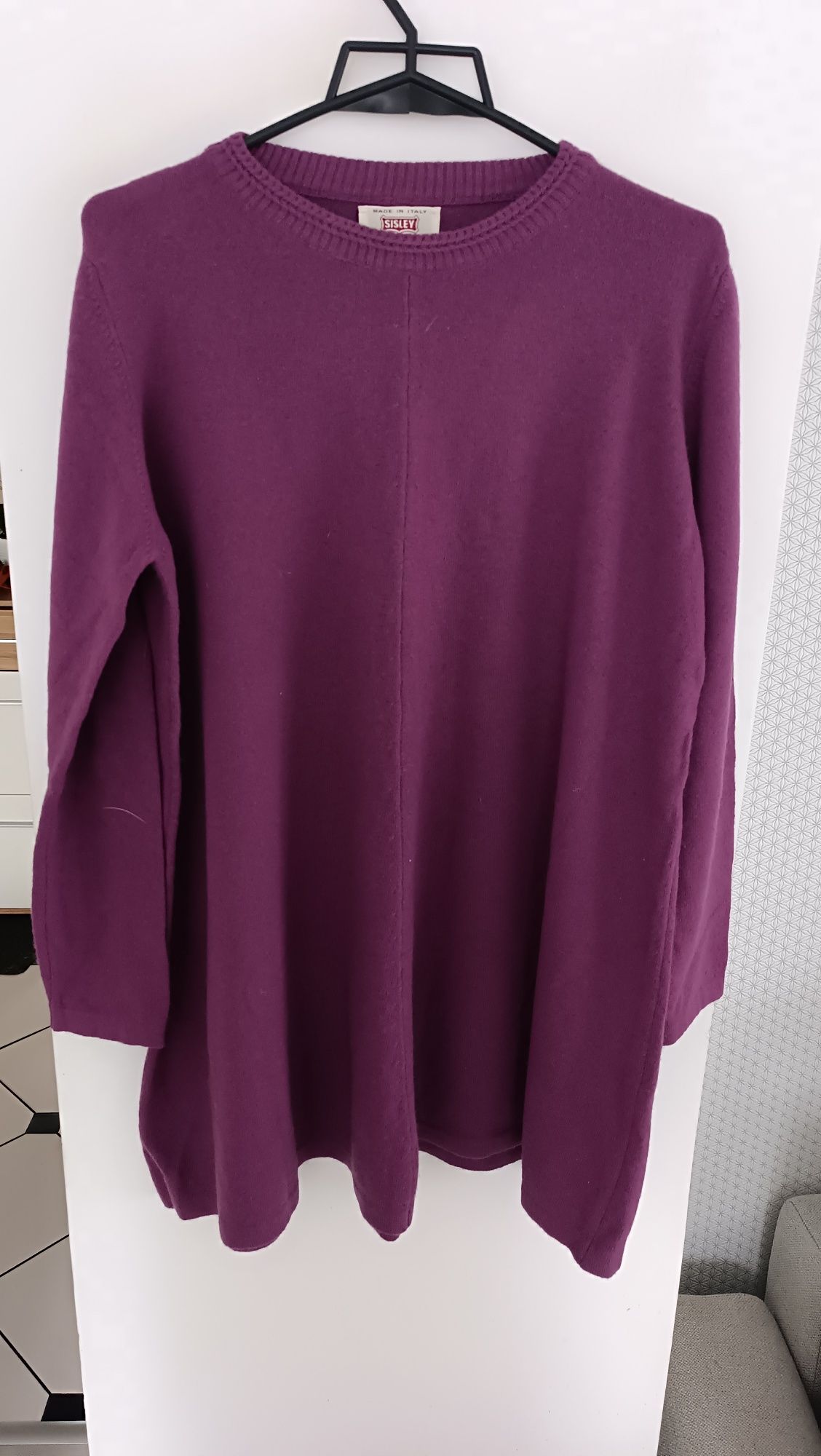 Sweter tunika Sisley 100% Virgin Wool roz S