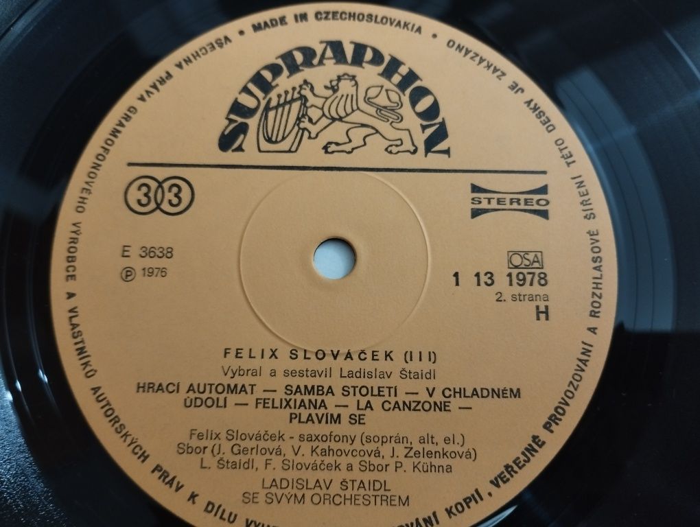 Płyta winylowa, Felix Slováček - III, czeski jazz, pop, saksofon