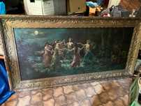 Hans Zatzka Taniec nimf stary obraz rama 138x71cm