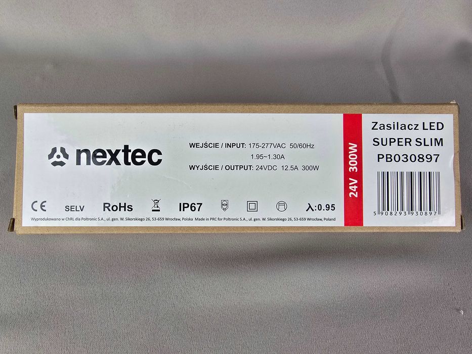 Zasilacz Led Wodoodporny SUPERSLIM 24V/IP67 /12,5A/300W/NEXTECPB030897