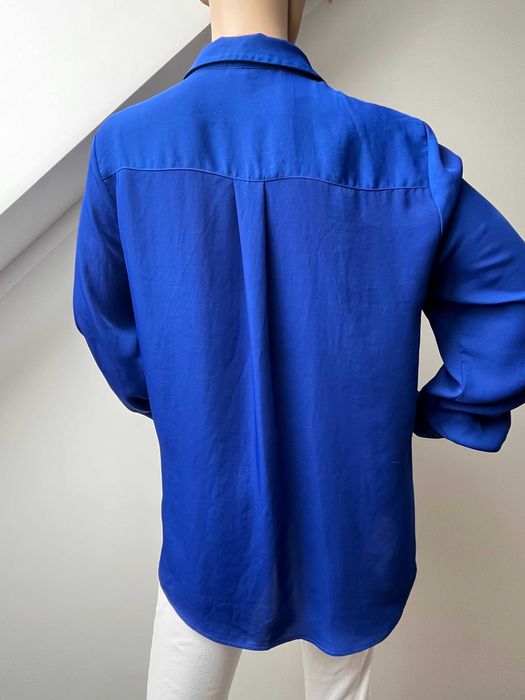 Bluzka H&M Głęboki Granat, Rozmiar L, Koszula do Biura Jedwabista