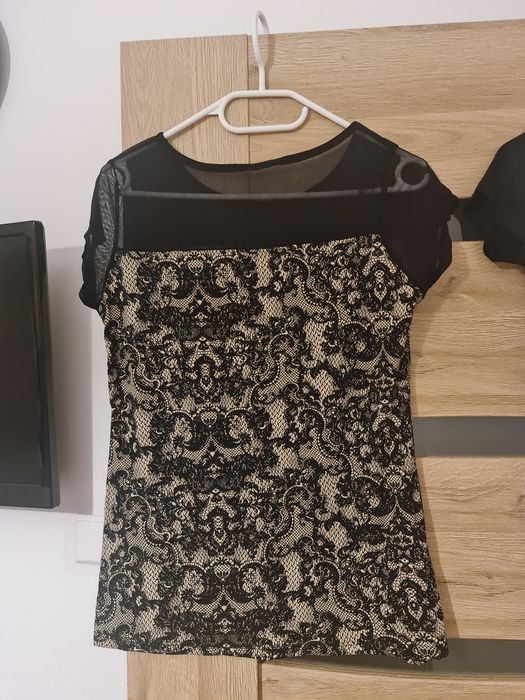 Paka 3 eleganckie bluzki krótki rękaw S 36 czarna nowa