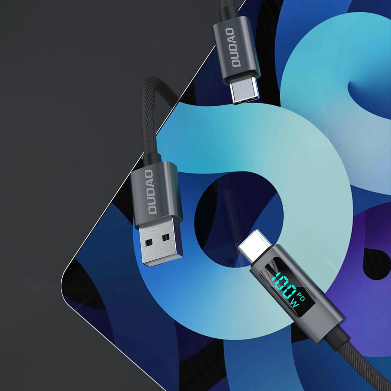 Kabel Dudao L7C Usb-C - Usb-C 100W Z Wyświetlaczem Led 1M - Czarny