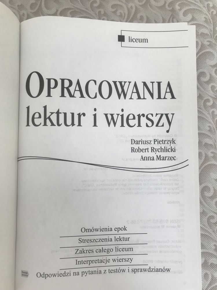 Opracowania lektur i wierszy
