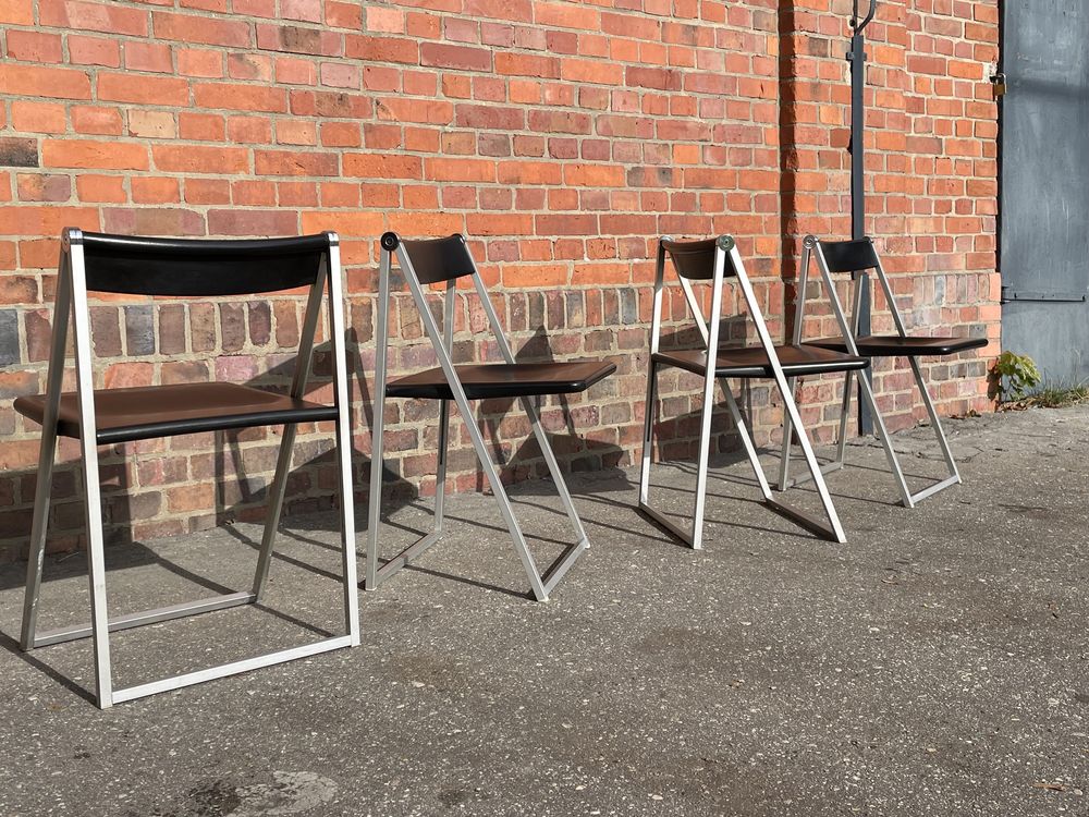4 składane krzesła Interlübke,aluminium,tworzywo, modernizm,vintage