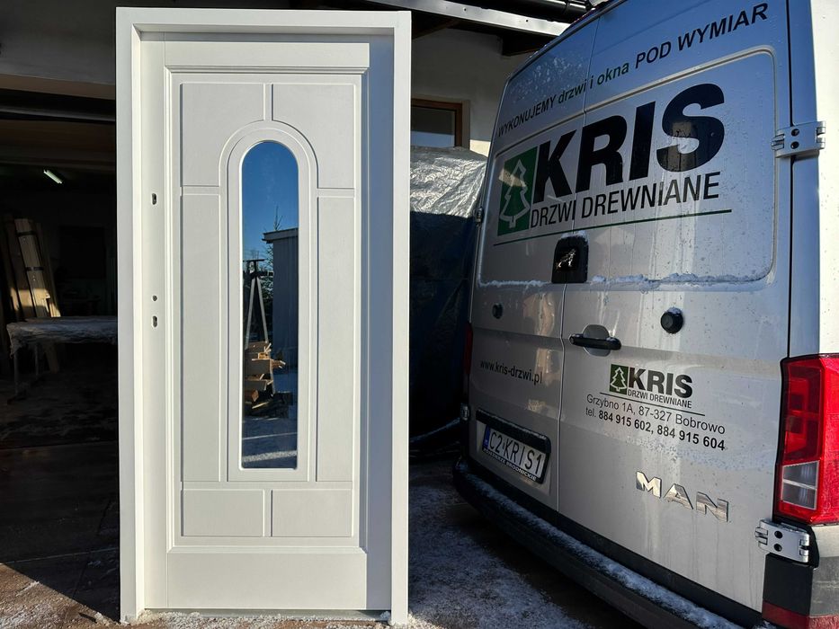Drzwi zewnętrzne drewniane OD RĘKI BIAŁE na każdy wymiar CAŁA POLSKA