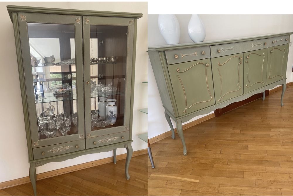 Вінтажні буфет та вітрина, румунські меблі, редизайн