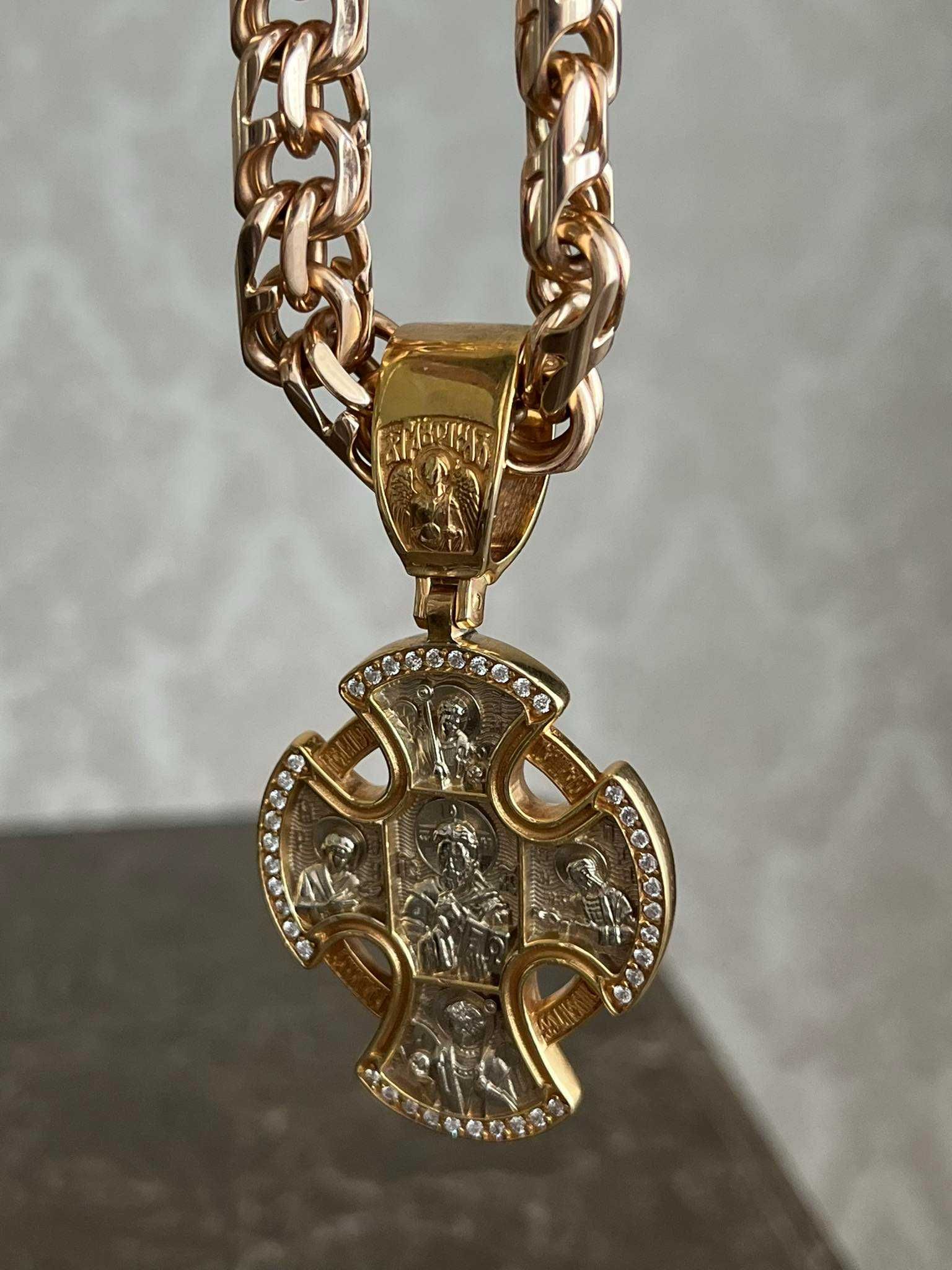 Золотая цепь с крестом 40 бриллиантов