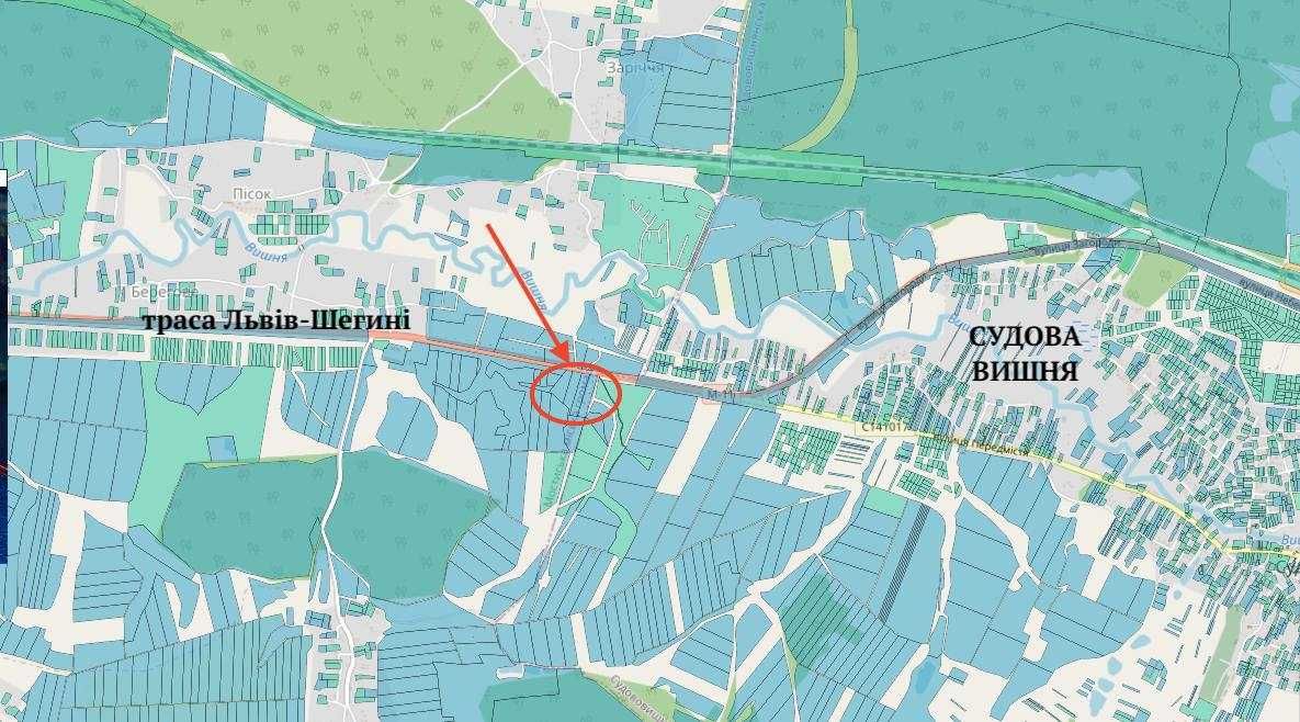 Продаж земельної ділянки в м. Судова Вишня (траса Львів-Шегині)