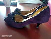 Buty skórzane nr 37, kolor fioletowy, zamsz