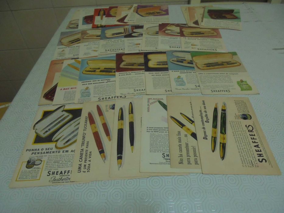 Publicidades de Canetas Sheaffer's dos anos 40 até 60 todas diferentes