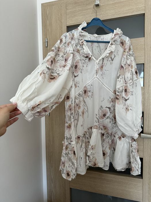 Piękna boho sukienka / tunika H&M 44 / 2XL  biały beżowy pudrowy róż